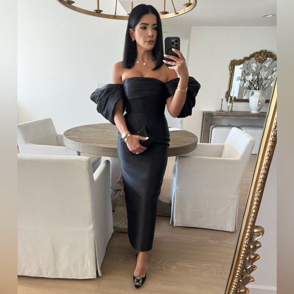 Gorgeous formal Black Tafetta midi dress - Picture 3 of 3